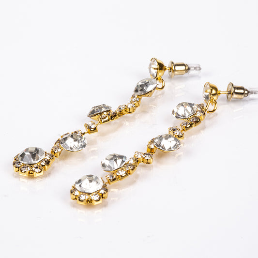 Mala de Liga de Ouro com Cristal Emporia® Branco ( Colar+Brincos+Pulseira+Anel )