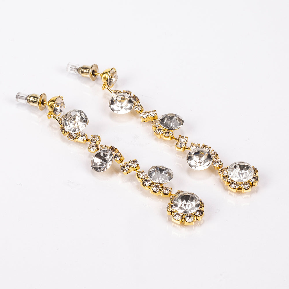 Mala de Liga de Ouro com Cristal Emporia® Branco ( Colar+Brincos+Pulseira+Anel )