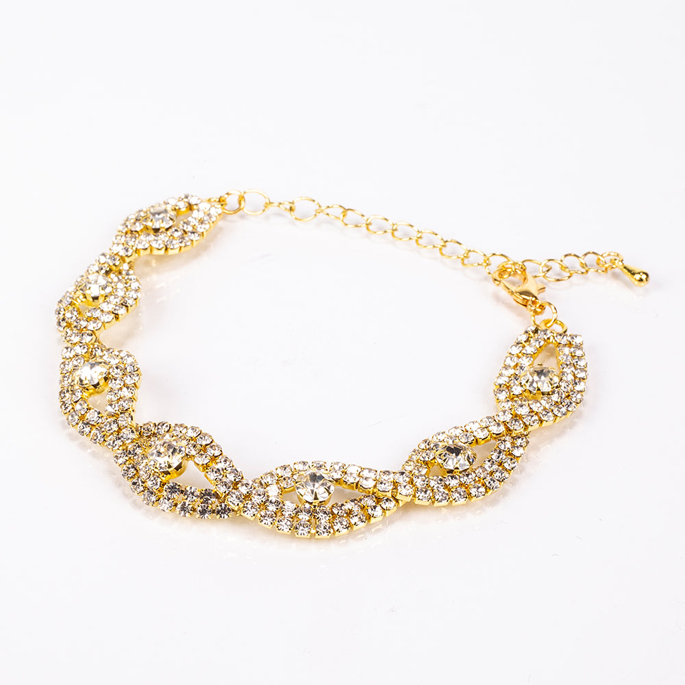 Mala de Liga de Ouro com Cristal Emporia® Branco ( Colar+Brincos+Pulseira+Anel ) 5 