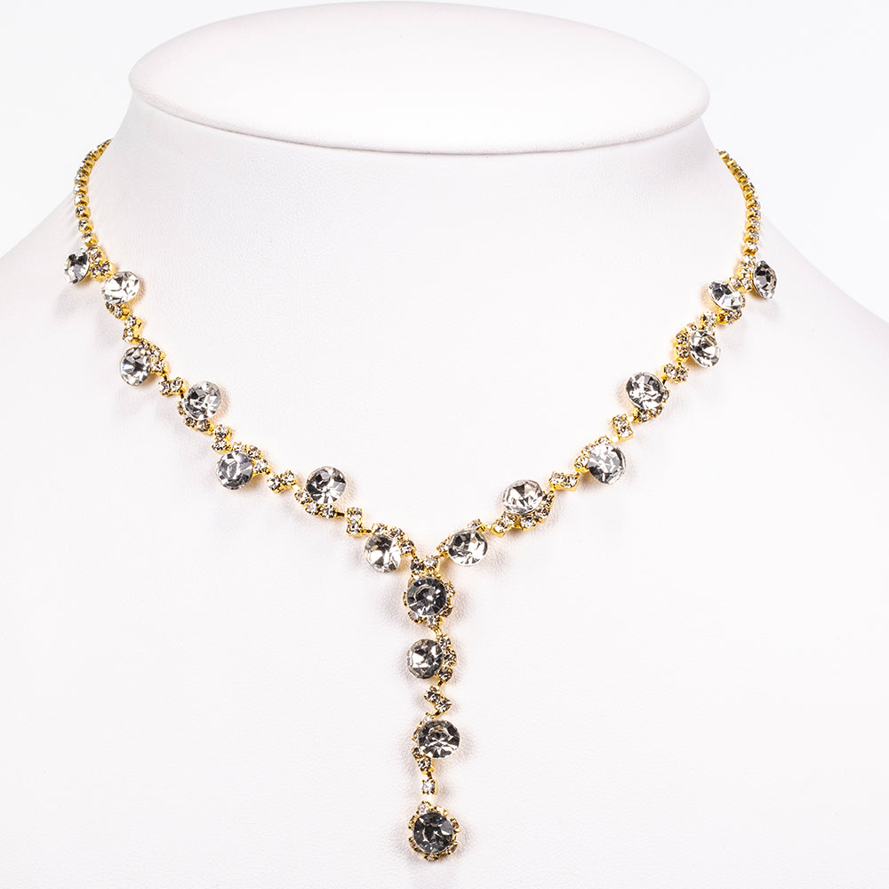 Mala de Liga de Ouro com Cristal Emporia® Branco ( Colar+Brincos+Pulseira+Anel )