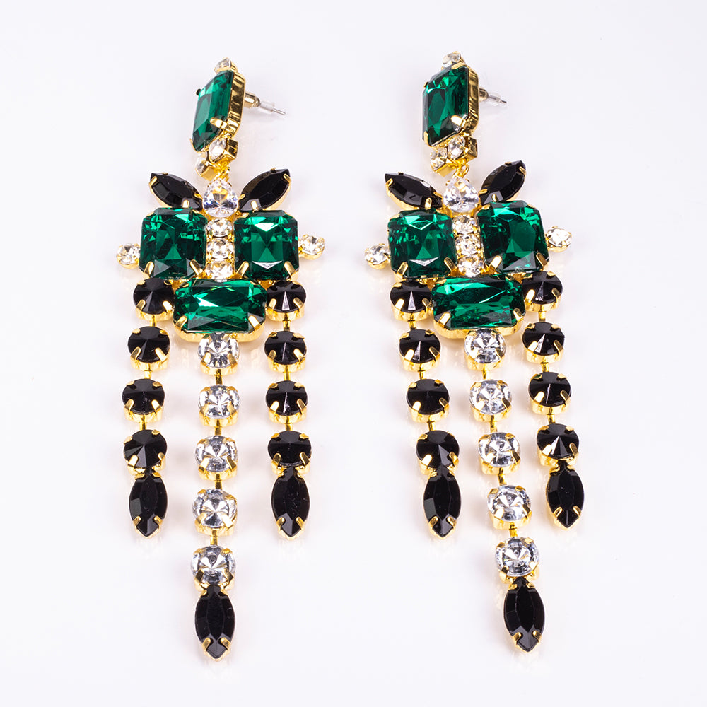 Conjunto de Liga de Ouro com Cristal Emporia® Verde e Cristal Emporia® Branco ( Colar+Brincos )