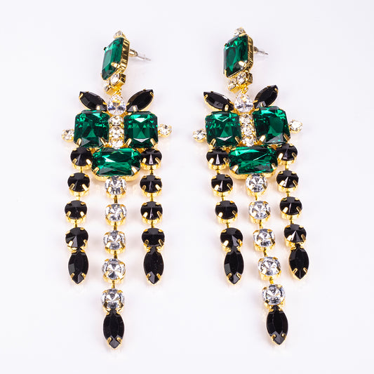 Conjunto de Liga de Ouro com Cristal Emporia® Verde e Cristal Emporia® Branco ( Colar+Brincos )