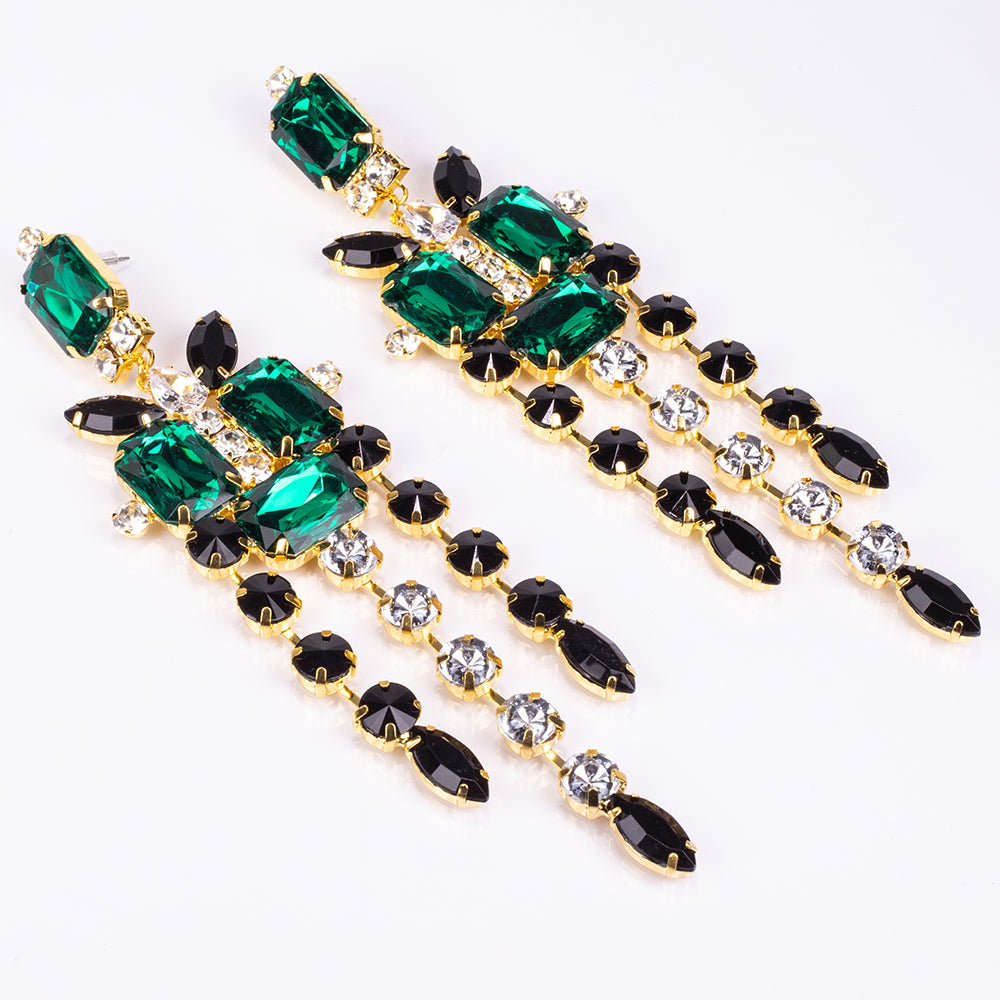 Conjunto de Liga de Ouro com Cristal Emporia® Verde e Cristal Emporia® Branco ( Colar+Brincos )