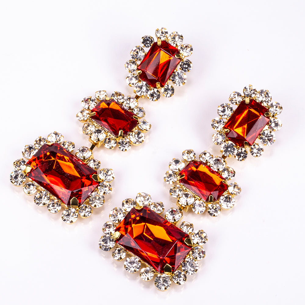 Conjunto de Liga de Ouro com Cristal Emporia® Vermelho e Cristal Emporia® Branco ( Colar+Brincos ) 3 