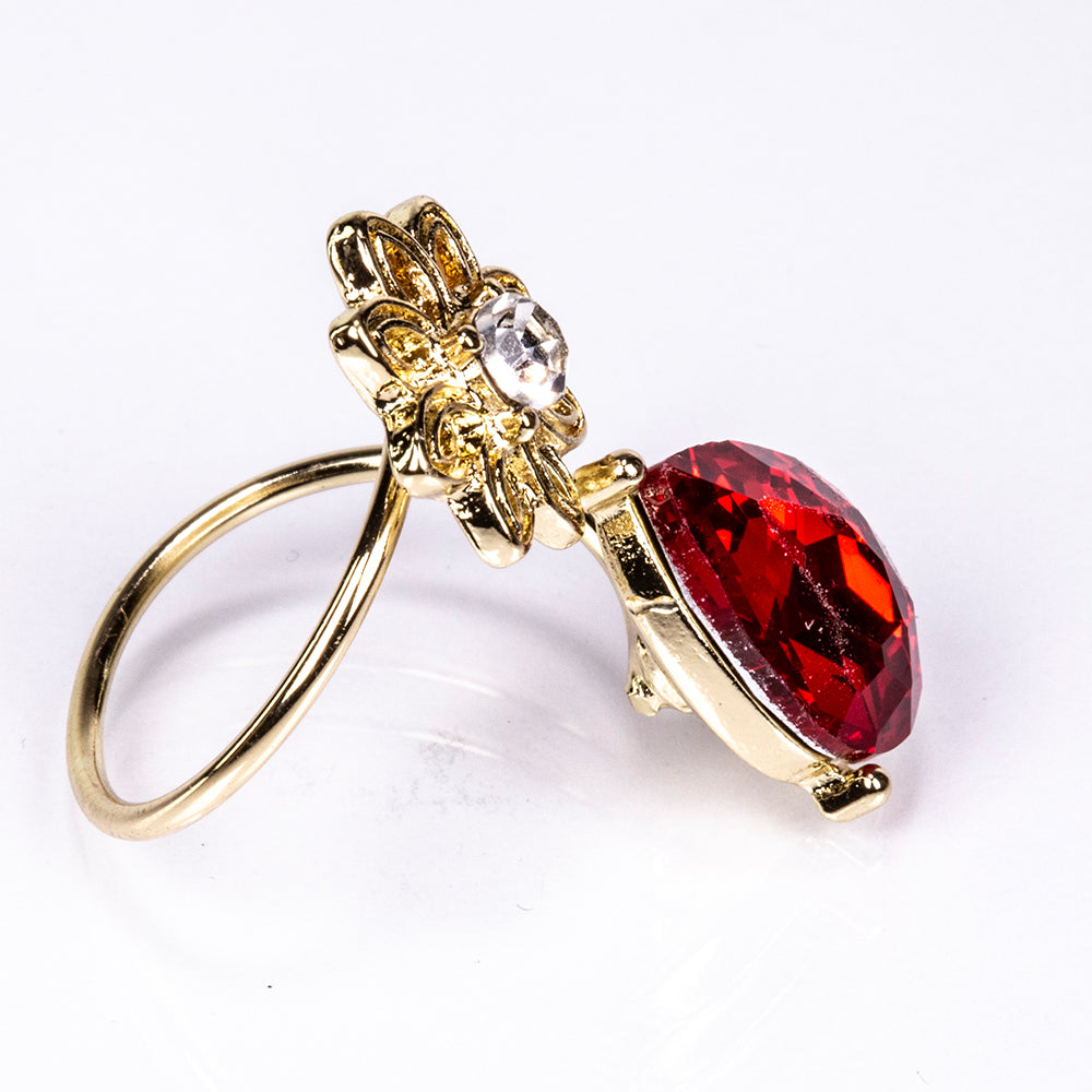 Conjunto de Liga de Ouro com Cristal Emporia® Vermelho e Cristal Emporia® Branco ( Colar+Brincos )