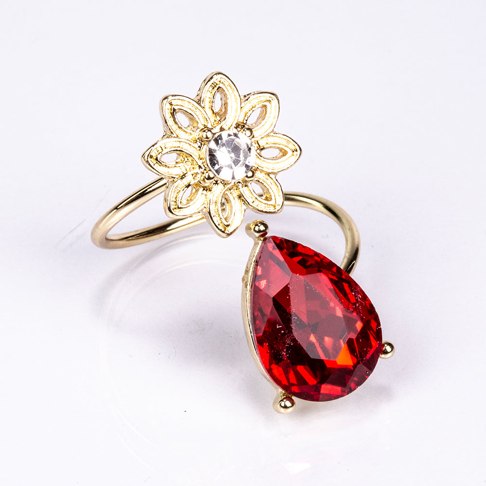 Conjunto de Liga de Ouro com Cristal Emporia® Vermelho e Cristal Emporia® Branco ( Colar+Brincos ) 4 