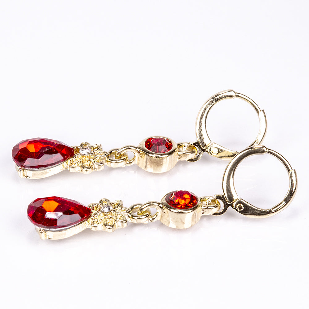 Conjunto de Liga de Ouro com Cristal Emporia® Vermelho e Cristal Emporia® Branco ( Colar+Brincos ) 6 