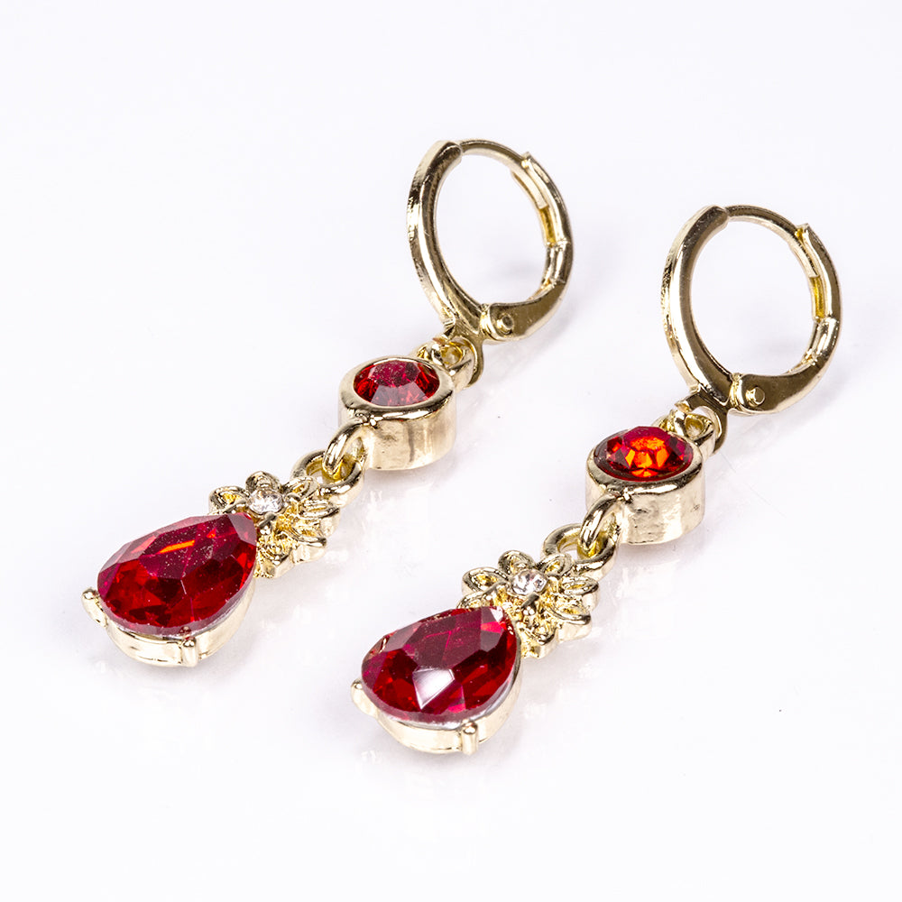 Conjunto de Liga de Ouro com Cristal Emporia® Vermelho e Cristal Emporia® Branco ( Colar+Brincos )
