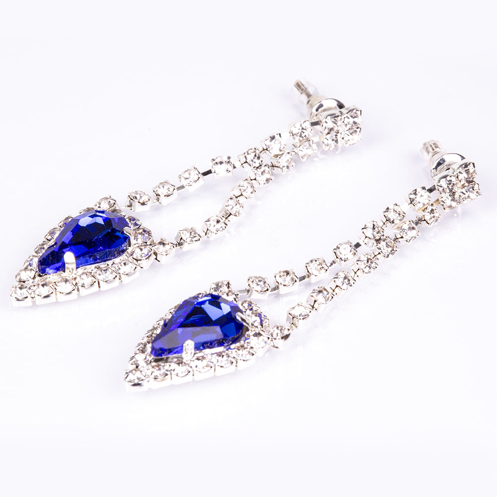 Conjunto de Liga de Ouro com Cristal Emporia® Azul e Cristal Emporia® Branco ( Colar+Brincos ) 2 