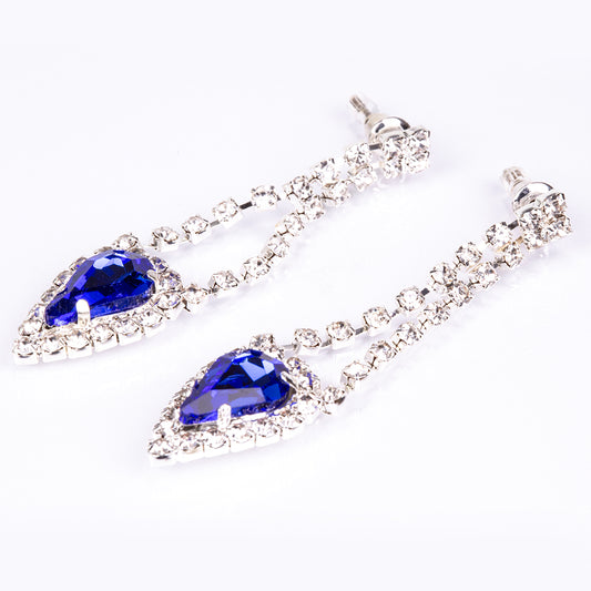 Conjunto de Liga de Ouro com Cristal Emporia® Azul e Cristal Emporia® Branco ( Colar+Brincos )