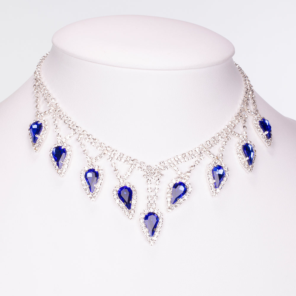 Conjunto de Liga de Ouro com Cristal Emporia® Azul e Cristal Emporia® Branco ( Colar+Brincos ) 4 