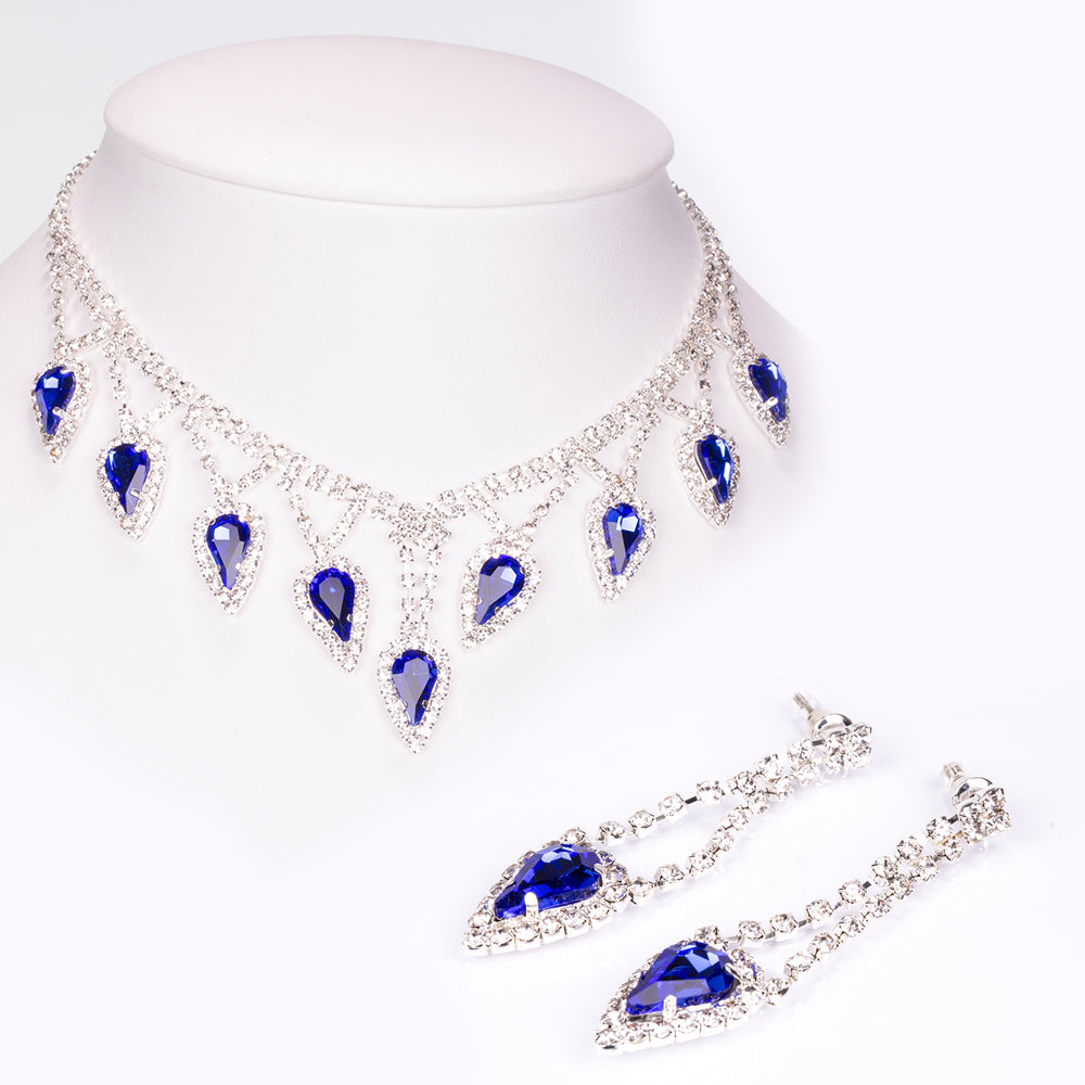 Conjunto de Liga de Ouro com Cristal Emporia® Azul e Cristal Emporia® Branco ( Colar+Brincos ) 1 
