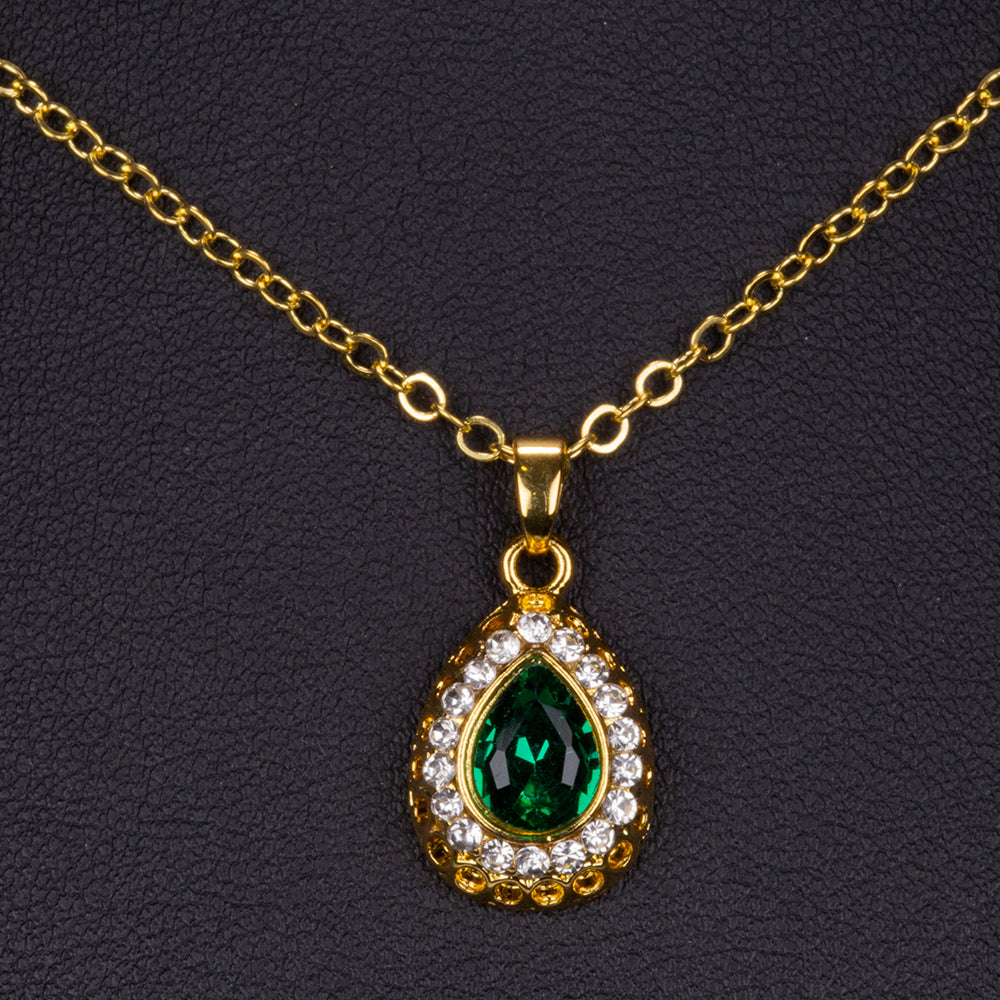 Conjunto de Liga de Ouro com Cristal Emporia® Verde e Cristal Emporia® Branco ( Colar+Brincos+Pulseira+Anel+Pendente ) 3 