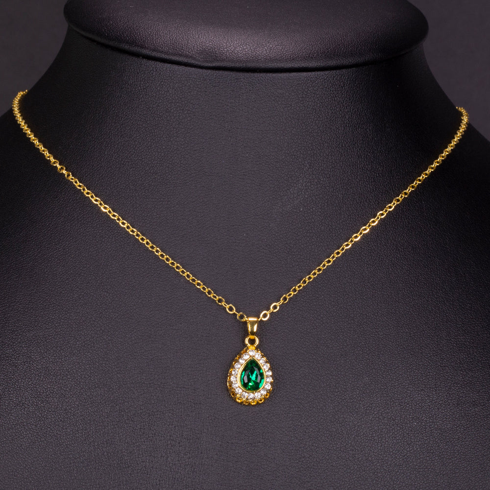 Conjunto de Liga de Ouro com Cristal Emporia® Verde e Cristal Emporia® Branco ( Colar+Brincos+Pulseira+Anel+Pendente )