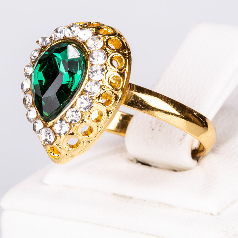 Conjunto de Liga de Ouro com Cristal Emporia® Verde e Cristal Emporia® Branco ( Colar+Brincos+Pulseira+Anel+Pendente ) 2 