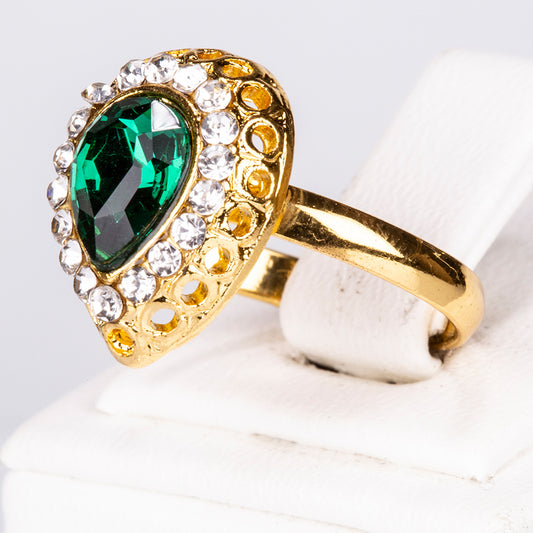 Conjunto de Liga de Ouro com Cristal Emporia® Verde e Cristal Emporia® Branco ( Colar+Brincos+Pulseira+Anel+Pendente )