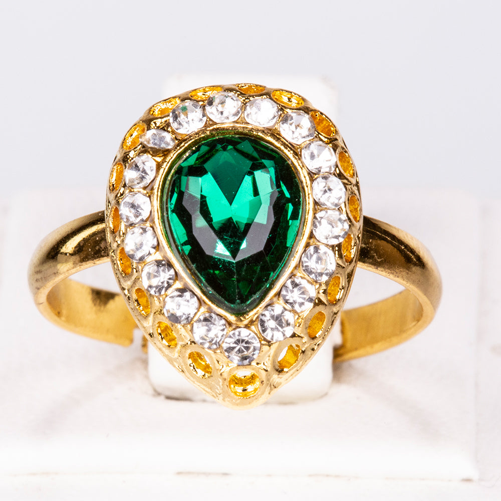 Conjunto de Liga de Ouro com Cristal Emporia® Verde e Cristal Emporia® Branco ( Colar+Brincos+Pulseira+Anel+Pendente )