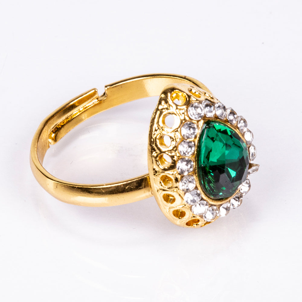 Conjunto de Liga de Ouro com Cristal Emporia® Verde e Cristal Emporia® Branco ( Colar+Brincos+Pulseira+Anel+Pendente ) 6 