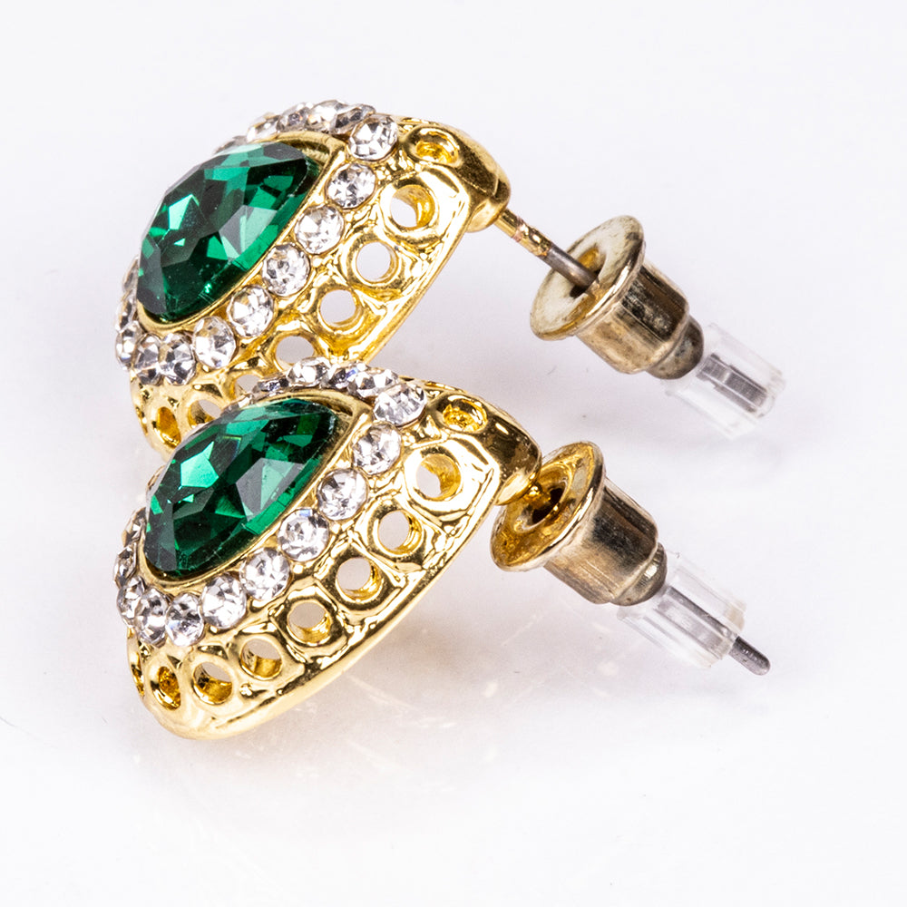 Conjunto de Liga de Ouro com Cristal Emporia® Verde e Cristal Emporia® Branco ( Colar+Brincos+Pulseira+Anel+Pendente ) 7 