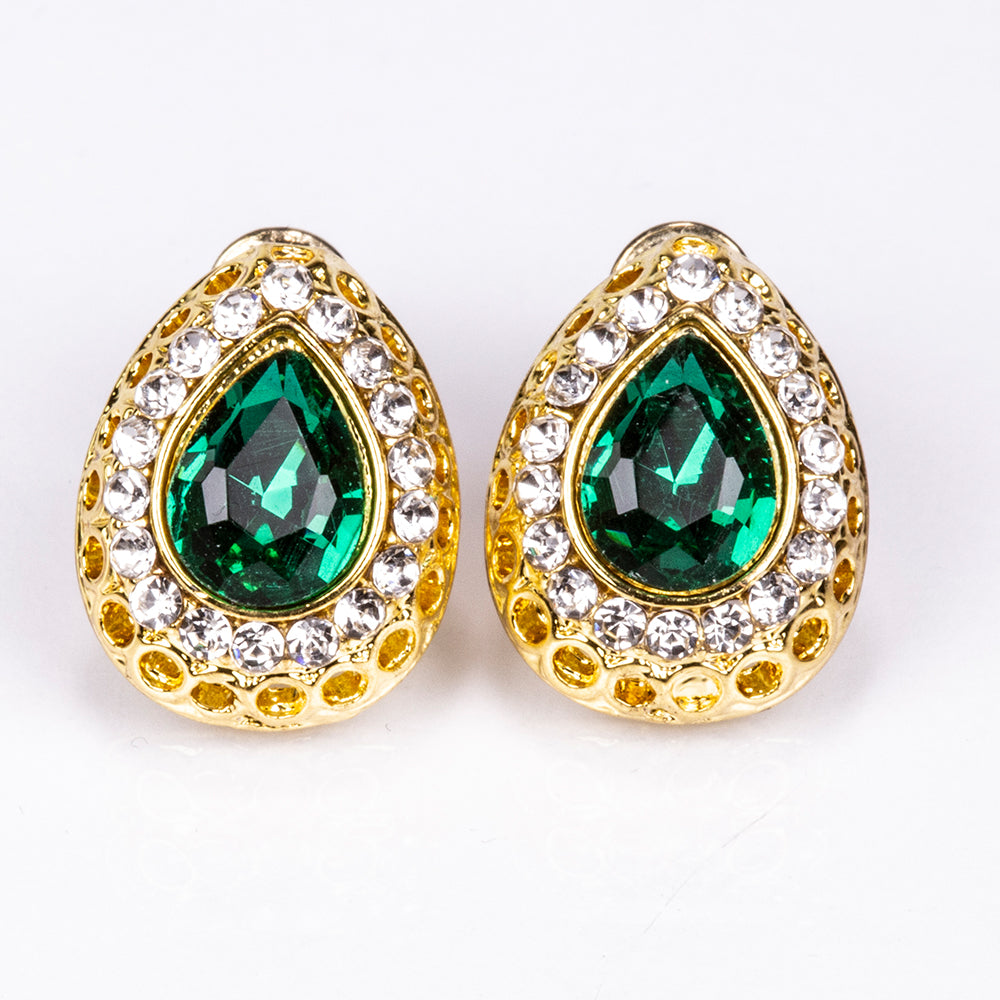 Conjunto de Liga de Ouro com Cristal Emporia® Verde e Cristal Emporia® Branco ( Colar+Brincos+Pulseira+Anel+Pendente ) 8 