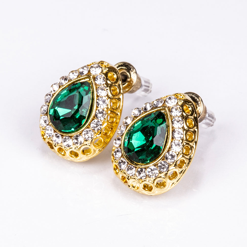 Conjunto de Liga de Ouro com Cristal Emporia® Verde e Cristal Emporia® Branco ( Colar+Brincos+Pulseira+Anel+Pendente ) 9 