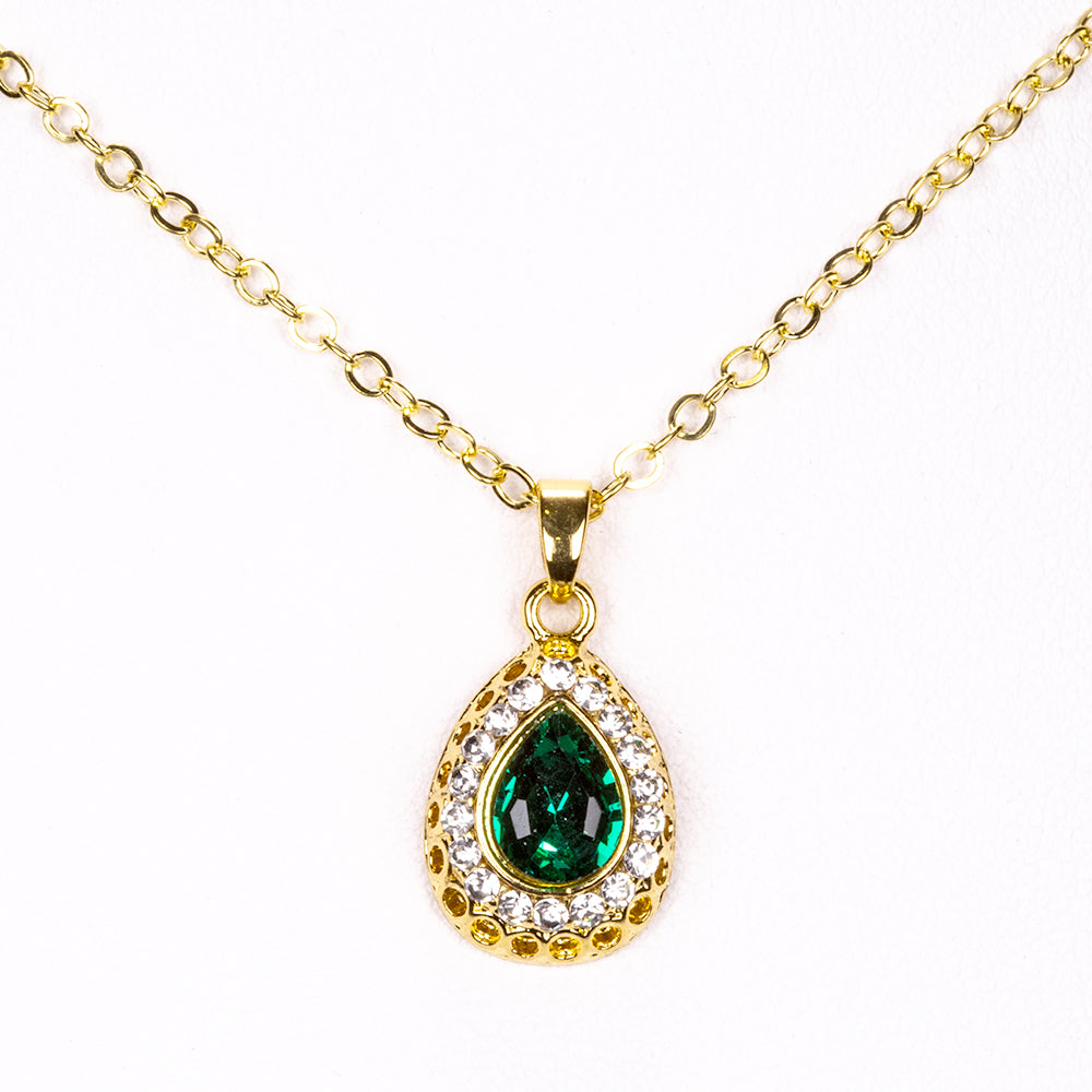 Conjunto de Liga de Ouro com Cristal Emporia® Verde e Cristal Emporia® Branco ( Colar+Brincos+Pulseira+Anel+Pendente )