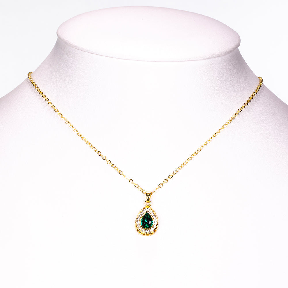 Conjunto de Liga de Ouro com Cristal Emporia® Verde e Cristal Emporia® Branco ( Colar+Brincos+Pulseira+Anel+Pendente ) 12 