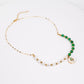 Conjunto de Liga de Ouro com Ágata Verde ( Colar+Brincos+Pulseira )
