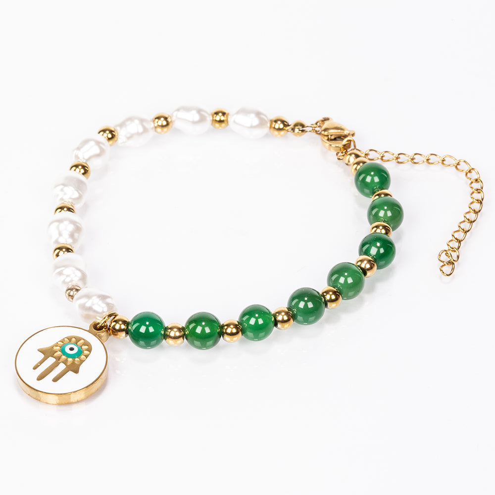 Conjunto de Liga de Ouro com Ágata Verde ( Colar+Brincos+Pulseira ) 6 