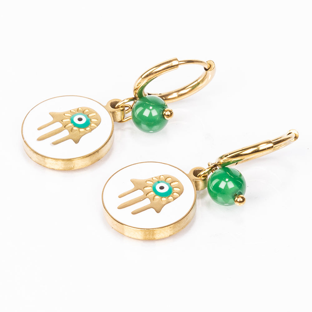 Conjunto de Liga de Ouro com Ágata Verde ( Colar+Brincos+Pulseira ) 7 