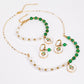 Conjunto de Liga de Ouro com Ágata Verde ( Colar+Brincos+Pulseira )