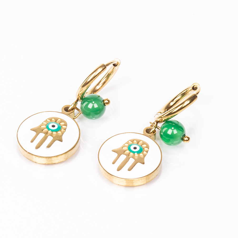 Conjunto de Liga de Ouro com Ágata Verde ( Colar+Brincos+Pulseira ) 8 