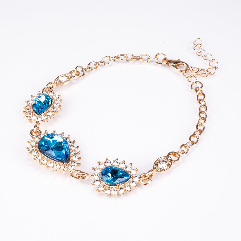 Conjunto de Liga de Ouro com Cristal Emporia® Azul e Cristal Emporia® Branco ( Colar+Brincos+Pulseira )