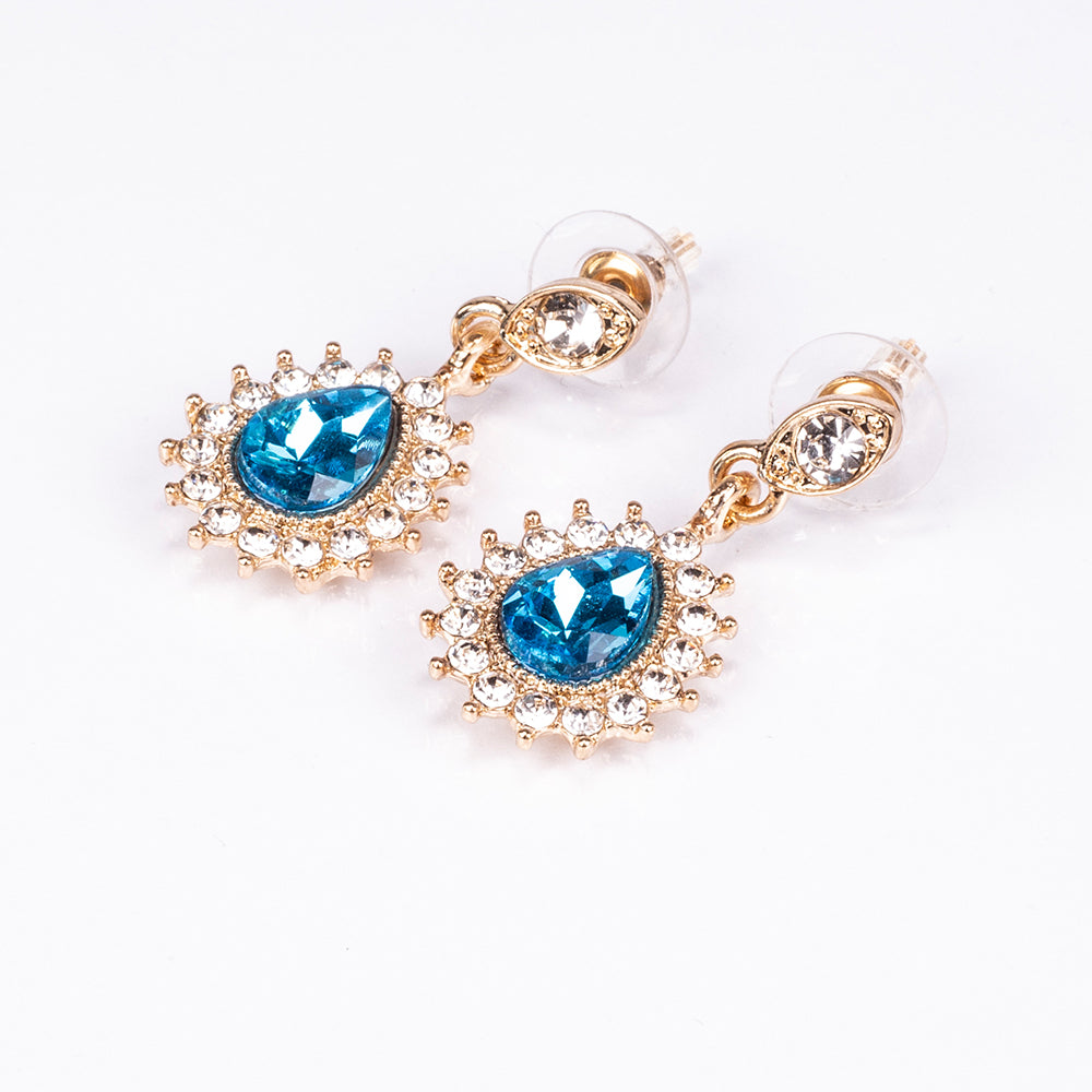 Conjunto de Liga de Ouro com Cristal Emporia® Azul e Cristal Emporia® Branco ( Colar+Brincos+Pulseira )