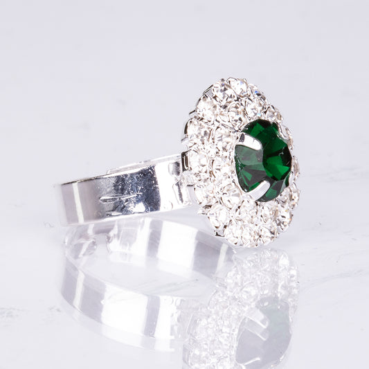 Conjunto de Liga de Ouro com Cristal Emporia® Verde e Cristal Emporia® Branco ( Colar+Brincos+Pulseira+Anel )