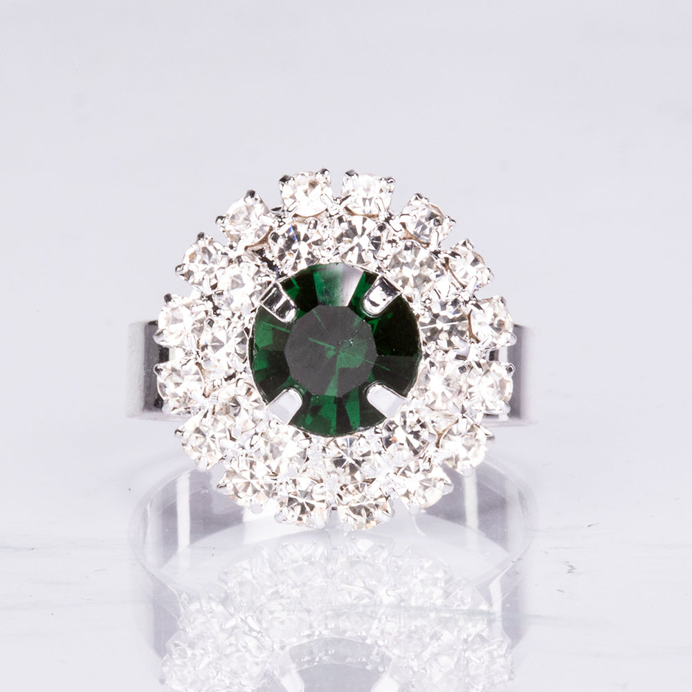 Conjunto de Liga de Ouro com Cristal Emporia® Verde e Cristal Emporia® Branco ( Colar+Brincos+Pulseira+Anel )