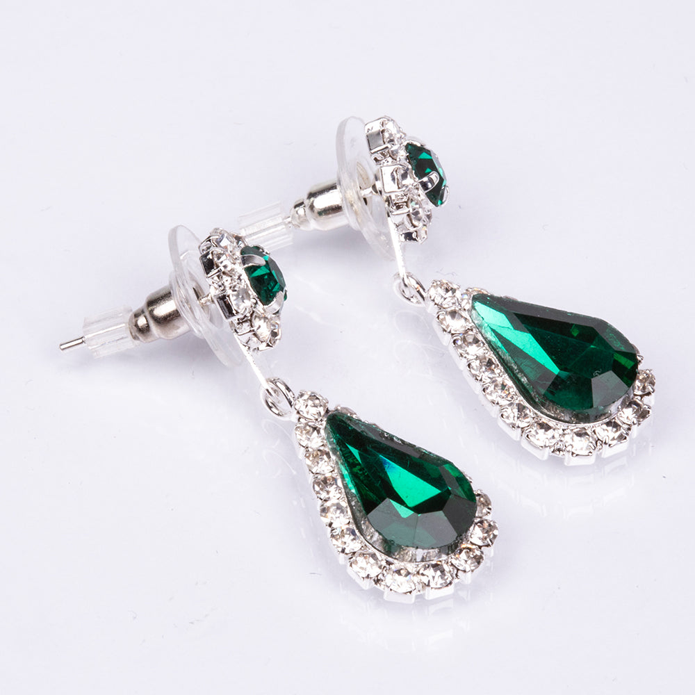 Conjunto de Liga de Ouro com Cristal Emporia® Verde e Cristal Emporia® Branco ( Colar+Brincos+Pulseira+Anel )
