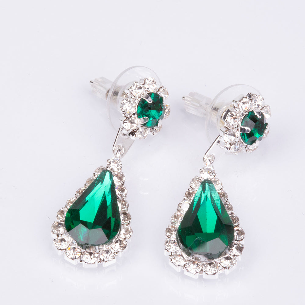 Conjunto de Liga de Ouro com Cristal Emporia® Verde e Cristal Emporia® Branco ( Colar+Brincos+Pulseira+Anel )
