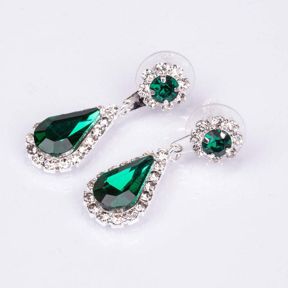 Conjunto de Liga de Ouro com Cristal Emporia® Verde e Cristal Emporia® Branco ( Colar+Brincos+Pulseira+Anel )