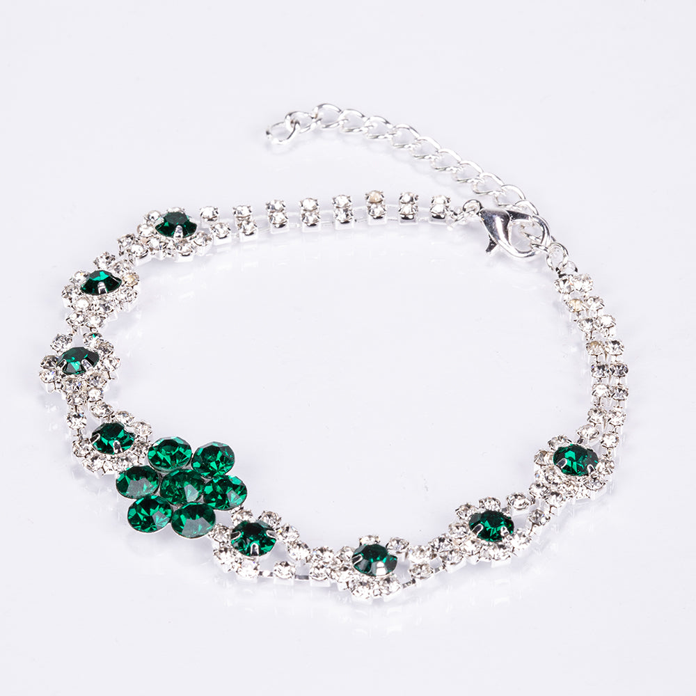 Conjunto de Liga de Ouro com Cristal Emporia® Verde e Cristal Emporia® Branco ( Colar+Brincos+Pulseira+Anel ) 7 