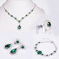 Conjunto de Liga de Ouro com Cristal Emporia® Verde e Cristal Emporia® Branco ( Colar+Brincos+Pulseira+Anel )