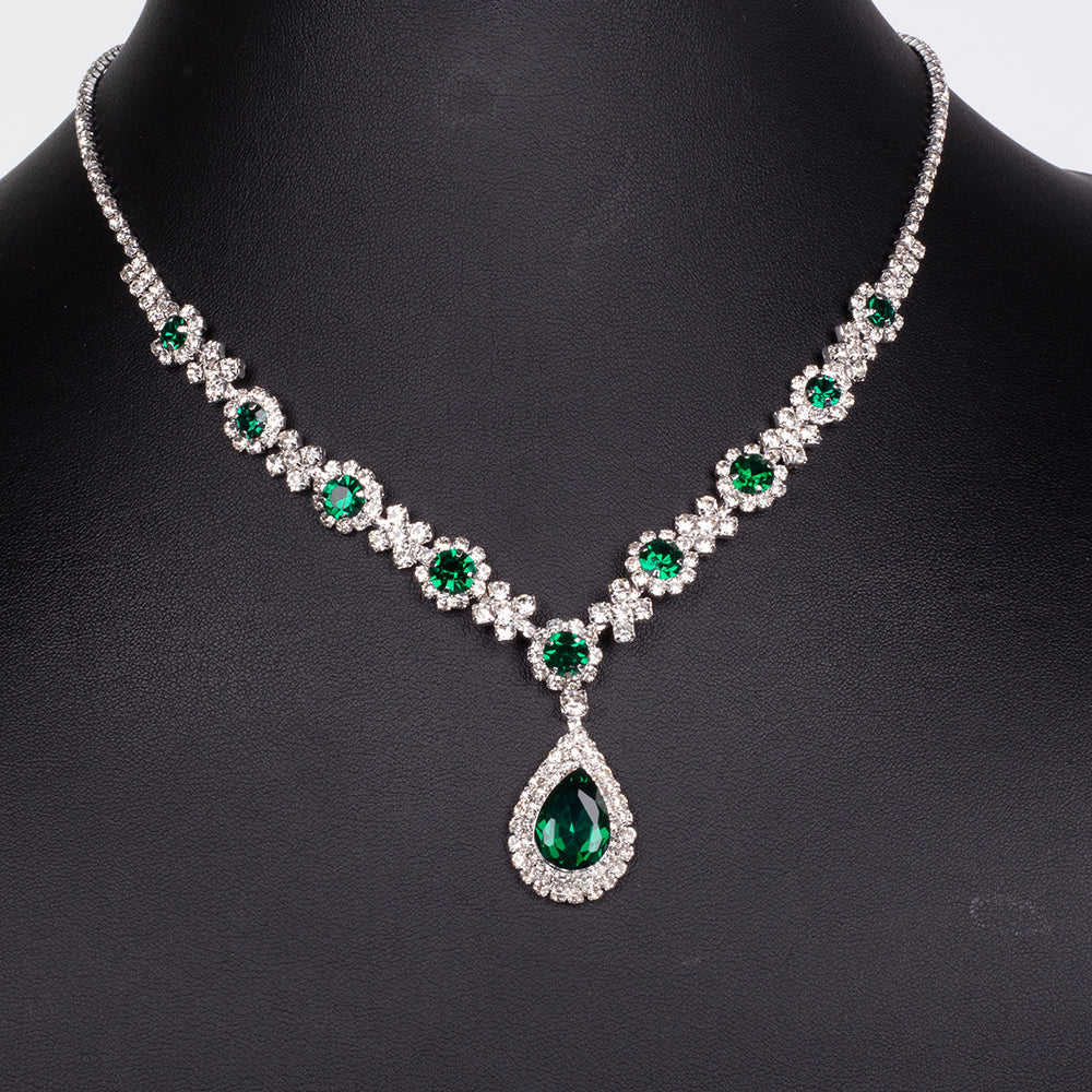 Conjunto de Liga de Ouro com Cristal Emporia® Verde e Cristal Emporia® Branco ( Colar+Brincos+Pulseira+Anel ) 9 