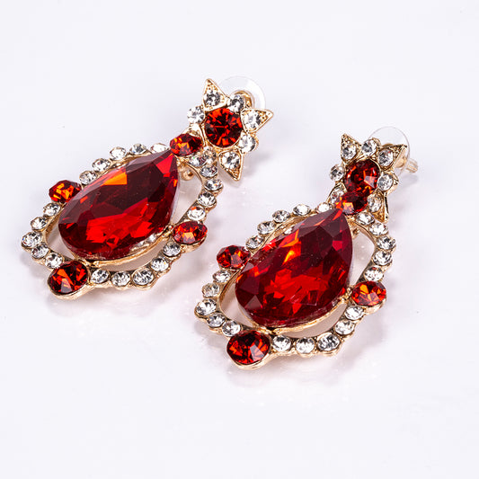 Conjunto de Liga de Ouro com Cristal Emporia® Vermelho e Cristal Emporia® Branco ( Colar+Brincos )