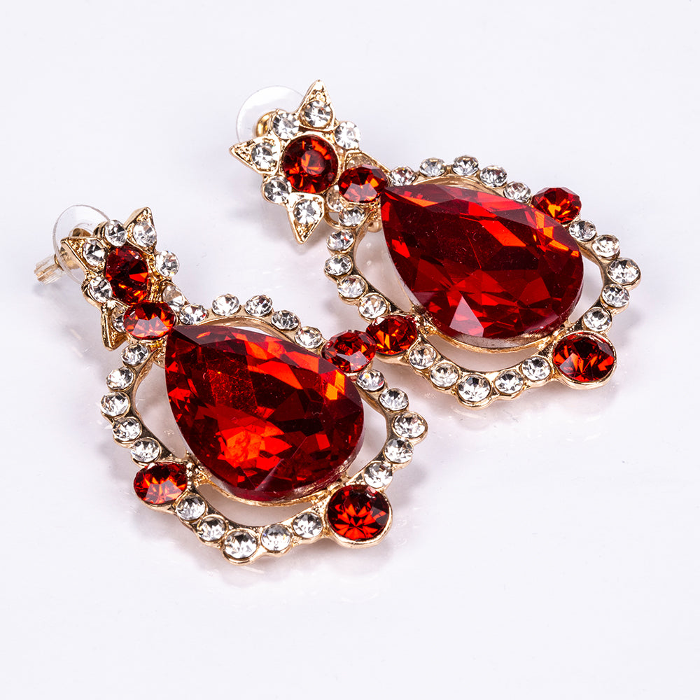 Conjunto de Liga de Ouro com Cristal Emporia® Vermelho e Cristal Emporia® Branco ( Colar+Brincos ) 3 