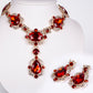 Conjunto de Liga de Ouro com Cristal Emporia® Vermelho e Cristal Emporia® Branco ( Colar+Brincos )