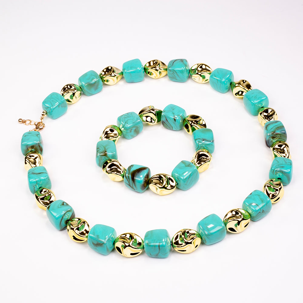 Conjunto Conta com Cristal Emporia® Verde ( Colar+Pulseira )