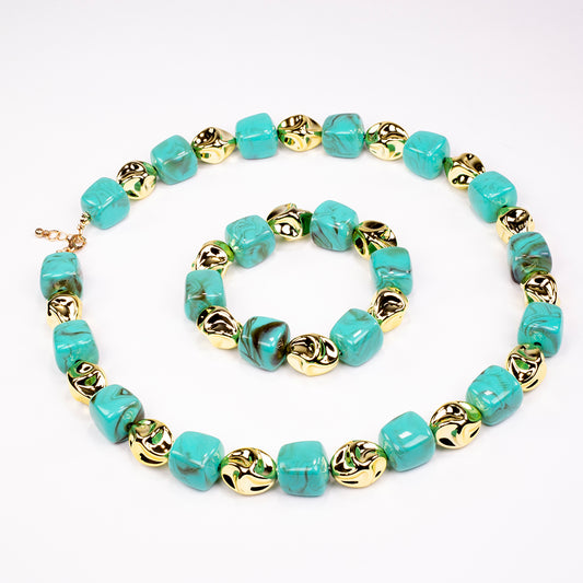 Conjunto Conta com Cristal Emporia® Verde ( Colar+Pulseira )