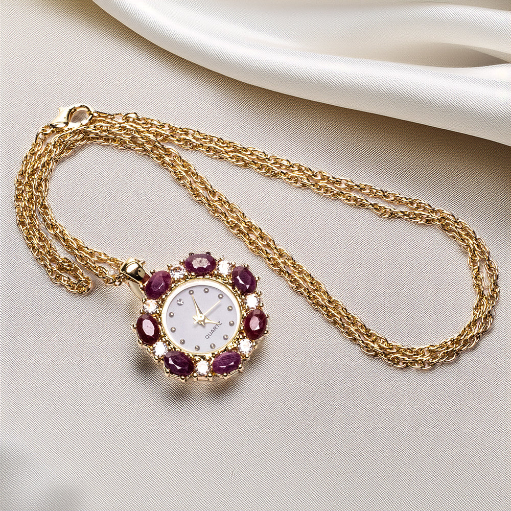 Colar de Liga de Ouro com Rubi e Cristal Emporia® Branco