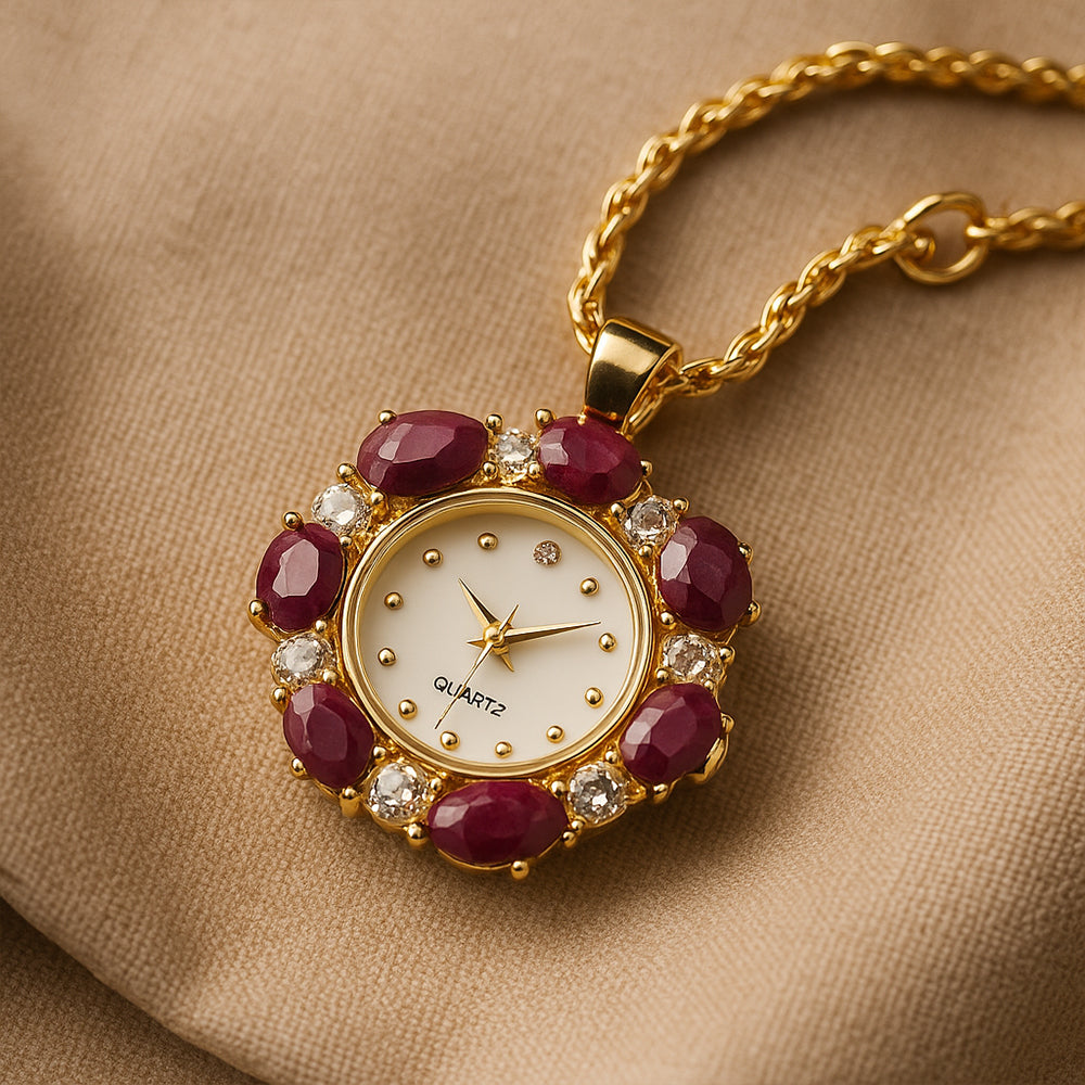 Colar de Liga de Ouro com Rubi e Cristal Emporia® Branco 5 