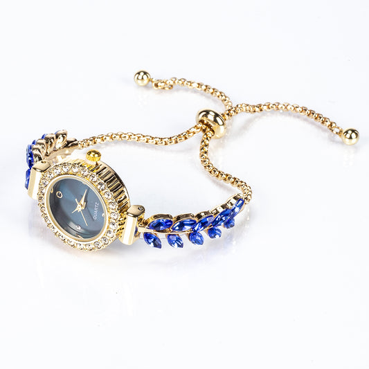 Relógio de Liga de Ouro com Safira e Cristal Emporia® Azul